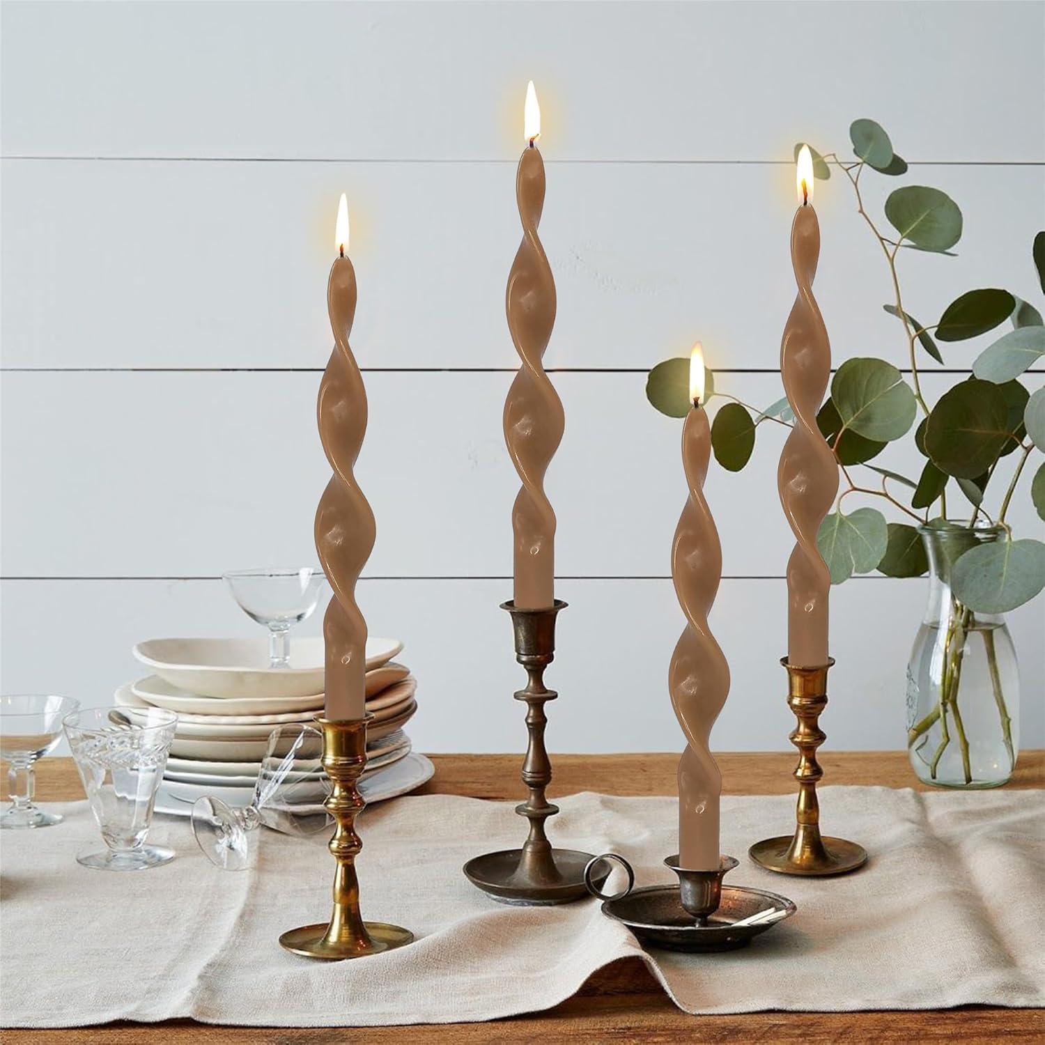 Long Candlesticks Spiral Taper Candle - Gedengni Set of 6 Twisted Candle Long Candle Sticks Brown Tapered Candles Tall 10INCH for Home Holiday Wedding Party