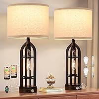 Vista 1 de Seealle Lámparas de Mesa para Sala de Estar Juego de 2 - Lámpara de Mesita de Noche Negra para Dormitorio con USB C+A y Tomacorriente, Lámparas