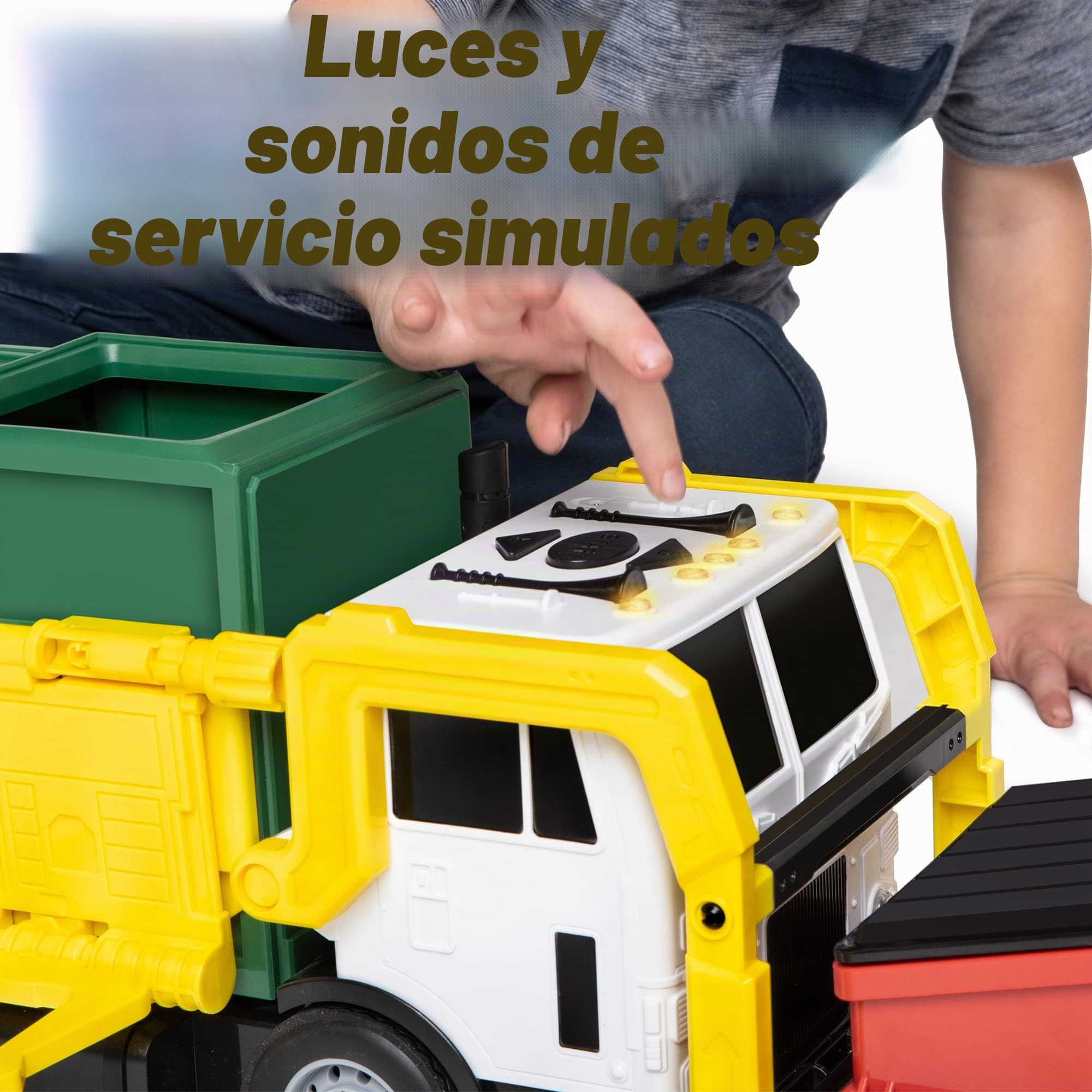 JOYIN Juguete para niños a Partir de 3 años, Camión de Basura de Tracción de Fricción Grande de 16 Pulgadas con Luces y Sonidos, Bote de Basura de Carga Frontal, Regalo para Niños(Verde)