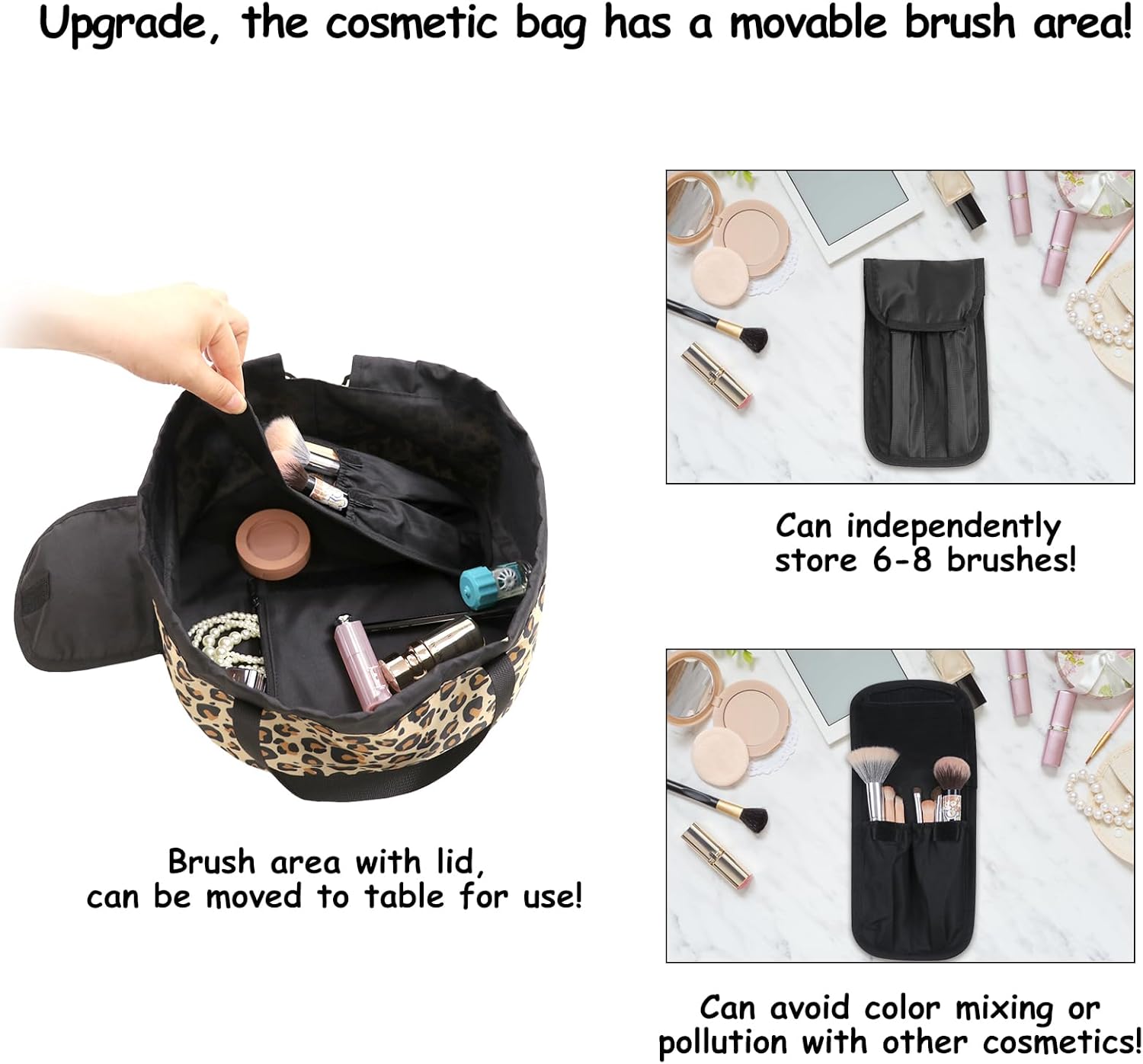 Drawstring Makeup Bag Open Flat ¨C Barrel Drawstring Cosmetic Bag for Women Toiletry Bag for Travel with Brush Bag (Leopard) - Image 3