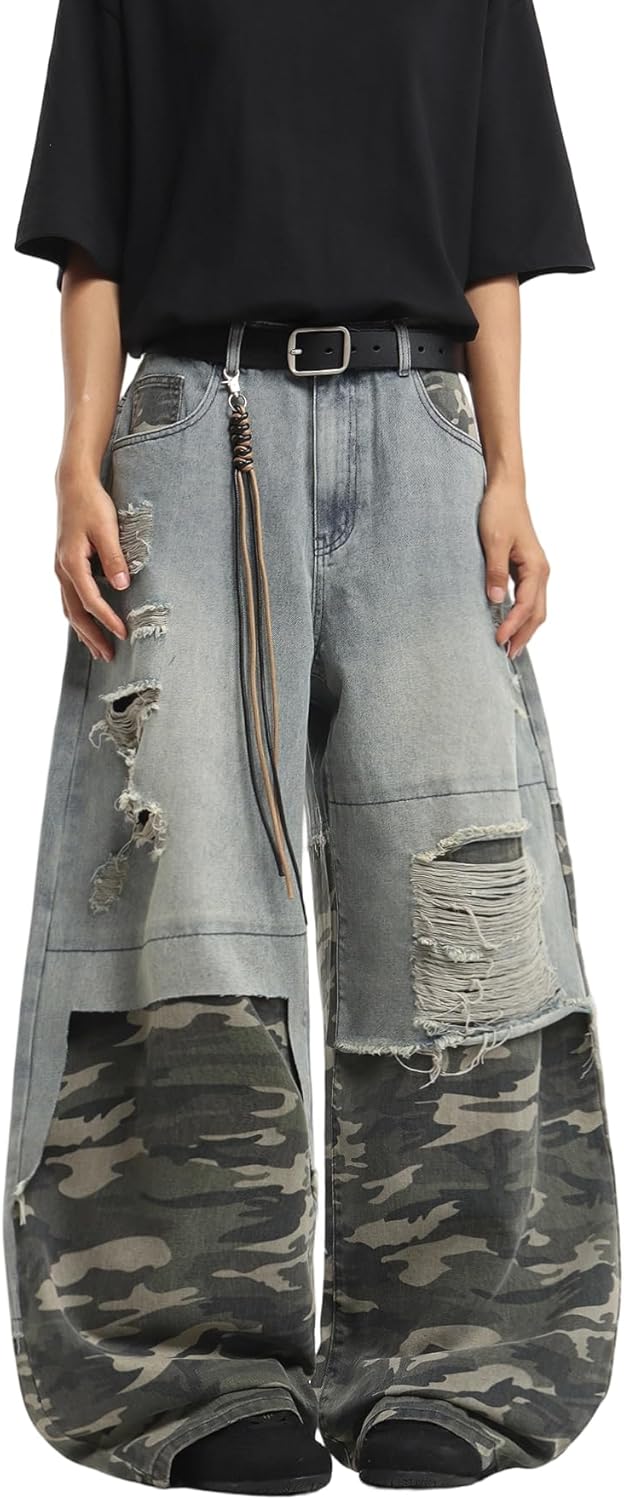 Hip Hop Baggy Jeans for Men Stylish Wide Leg Skater Jeans Loose Fit Denim Pants Streetwear