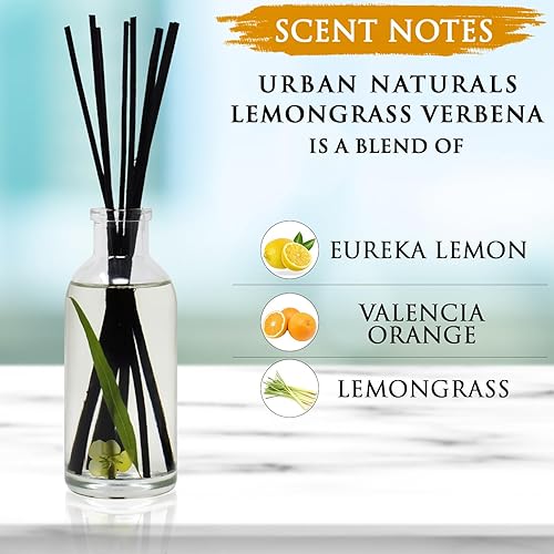 Vista 5 de Urban Naturals Lemongrass Verbena - Juego de difusor con varillas aromáticas Colección de aromaterapia (Refresh + Renew) Mind & Body Ambientador
