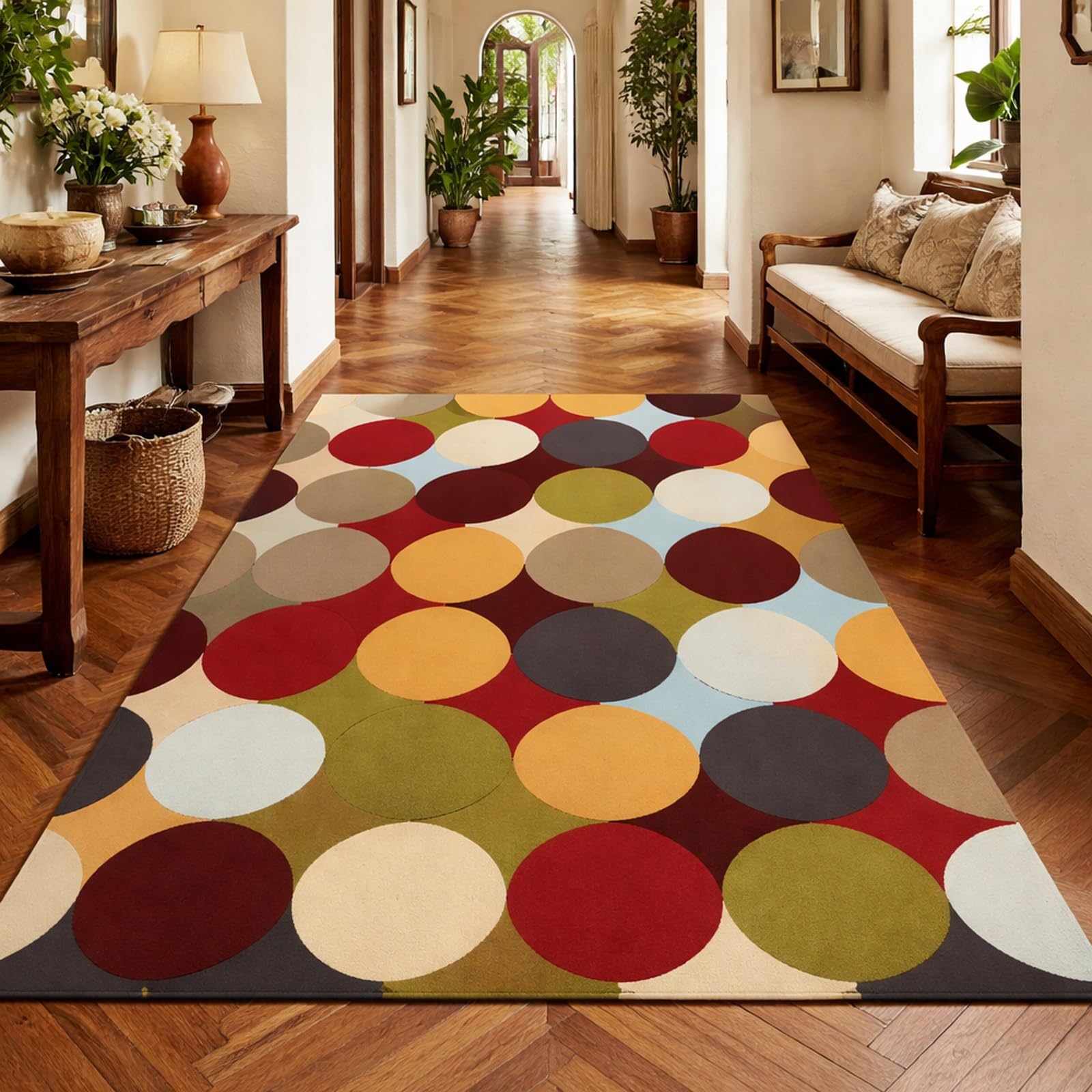 Grand tapis de salon géométrique bleu et beige lavable 200x280 cm
