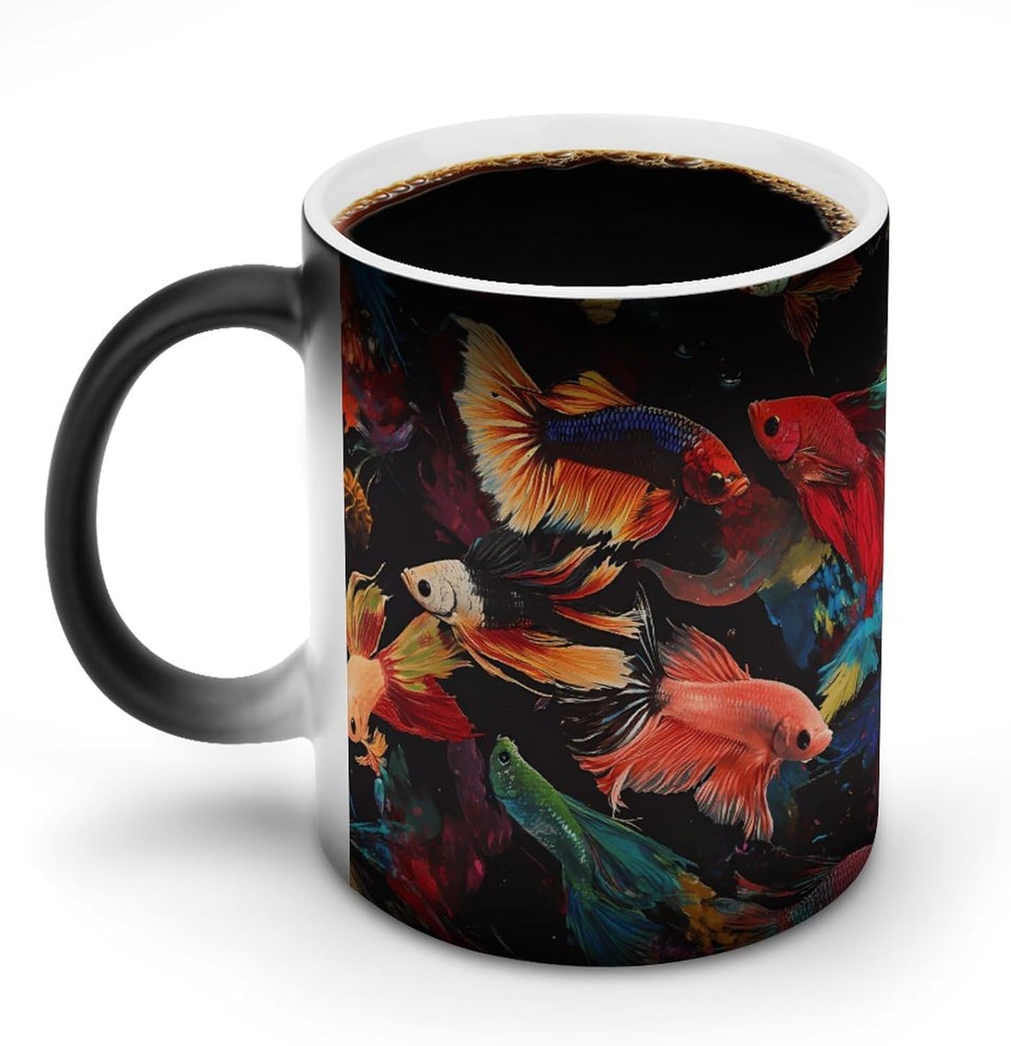 Swimming Betta Fish Color Changing Mug Heated Ceramic Cup Heat Sensitive Coffee Mug Fun Gift