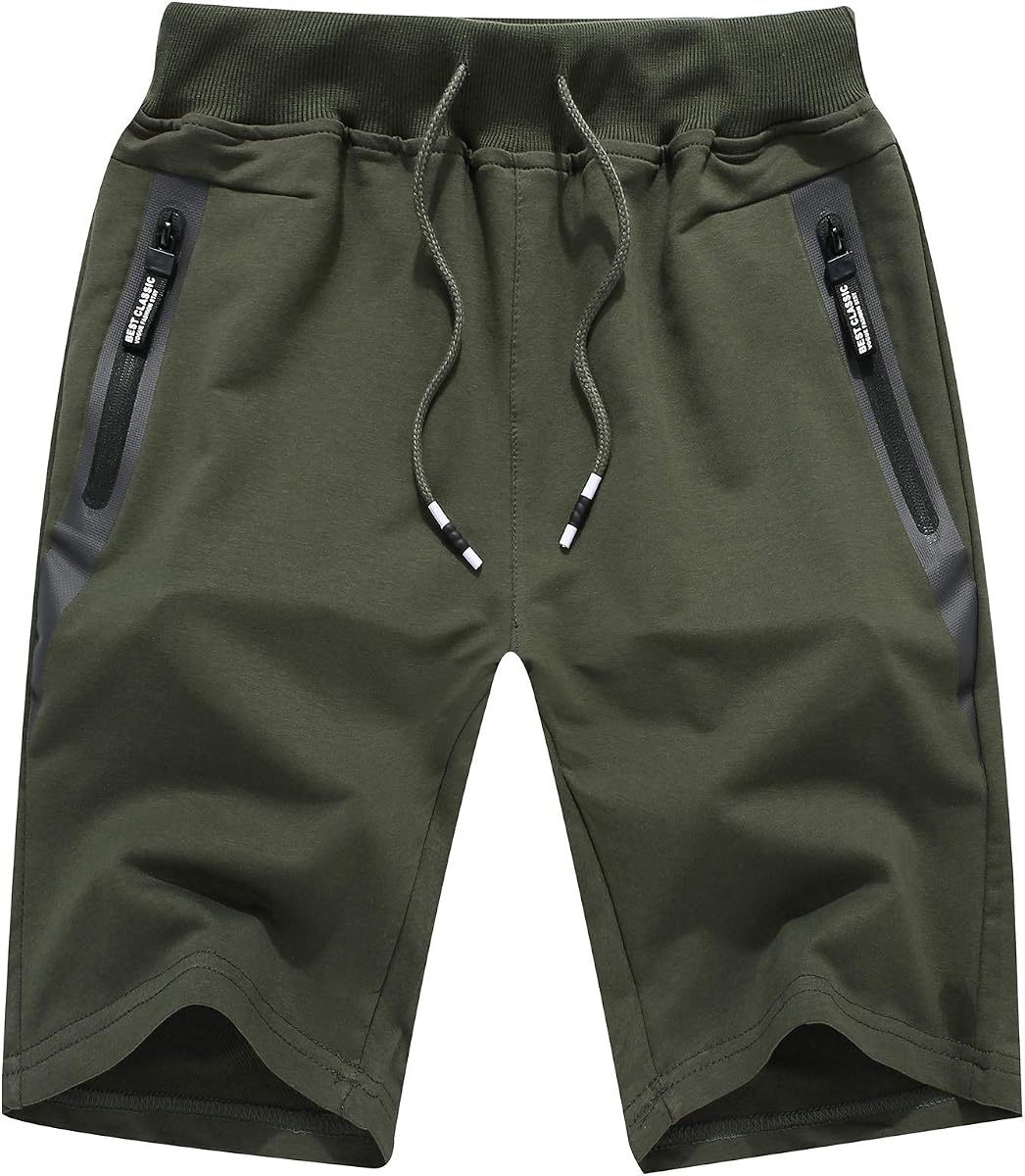 Pantalón corto informal para niño grande de algodón de verano de corte clásico con cintura elástica y bolsillos con cremallera