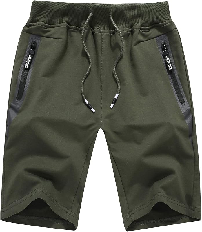 Pantalón corto informal para niño grande de algodón de verano de corte clásico con cintura elástica y bolsillos con cremallera