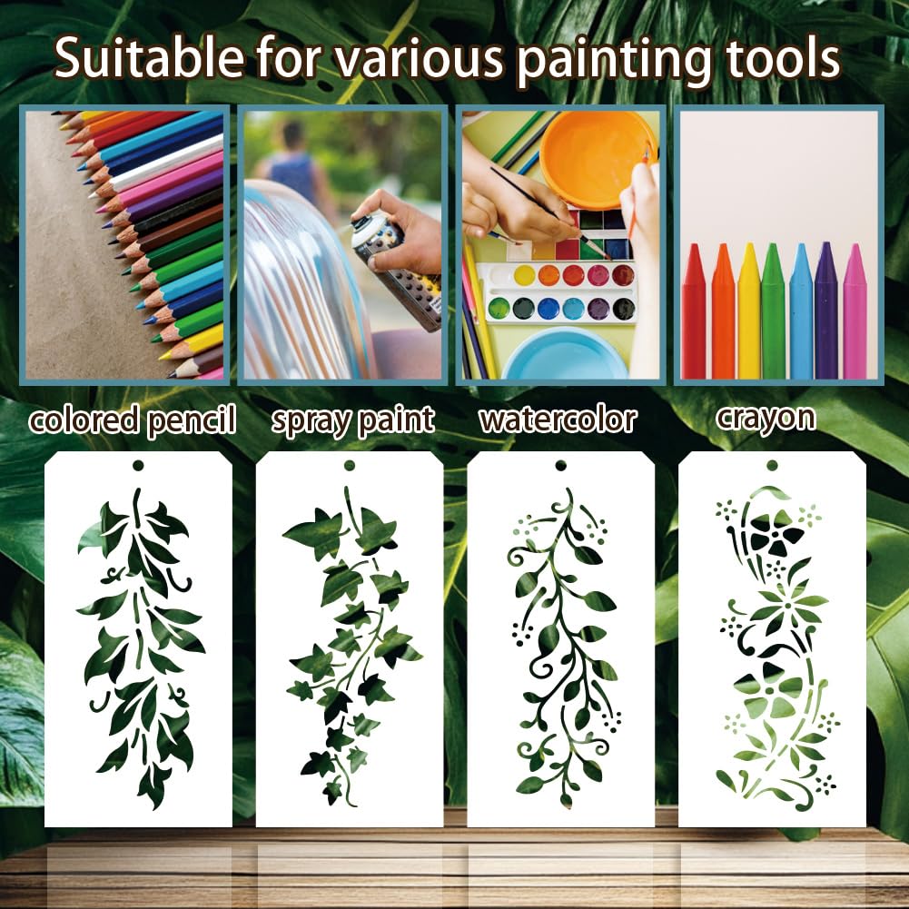 GOMAKERER 12 Pcs Leaf Vine Stencils for Painting 12 Styles Plant Leaves Painting Stencils Reusable Art Drawing Templates for Drawing on Wall Wood Home Decor - Image 3