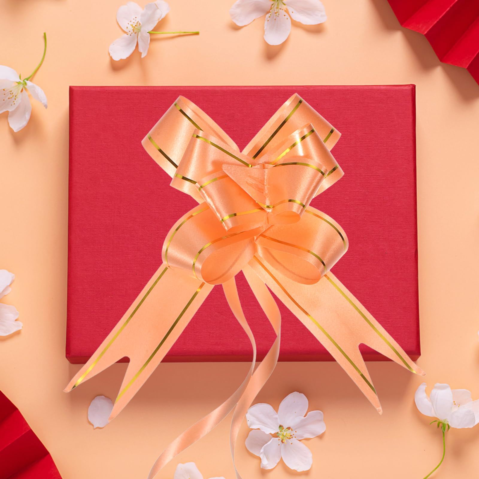 M METERXITY 40 Pack Pull Bows - Gold Thread Style Present Wrap String Bow, (2.8" Orange) - Image 2