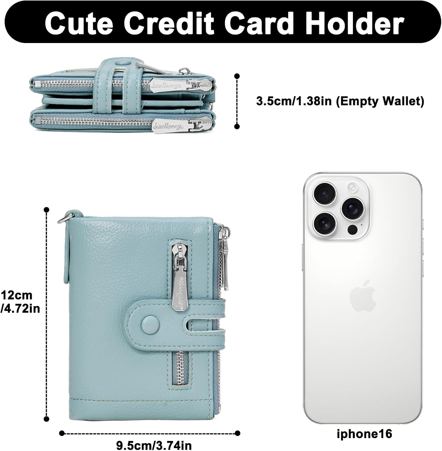 Small Women's Wallet Bifold Card Holder with 2 Zipper Coin Pockets Chain Wallet for Women Soft Leather - Image 3