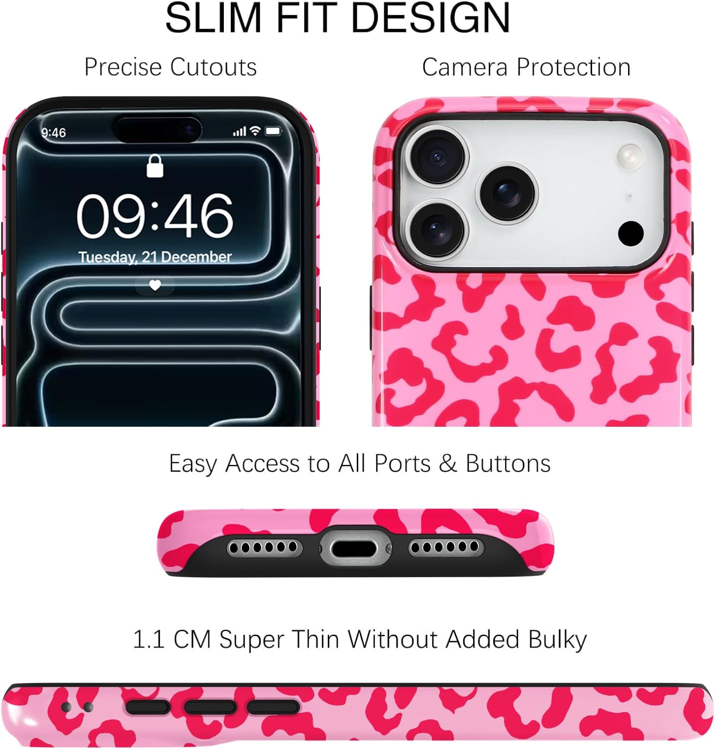 TEAUGHT Compatible with iPhone 17 Pro Max Case Support for MagSafe Cute Pattern Leopard Print Cheetah Camera Protection Cover for Girls Women -Hot Pink