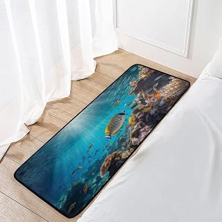 Underwater Fish Coral Reef Kitchen Mat - 39x20 Inch, High-Density Sponge Interlayer, Absorbent Soft & Comfortable, Anti-Fade, Dot Backing for Kitchen Bathroom Living Room Bedroom