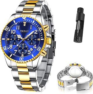 Mens Watch Luxury Stainless Steel Watches for Men Waterproof Large Face Casual Date Watch Analog Quartz Chronograph Arabic Numerals Watches Men Classic Business Luminous Dress Men's Wrist Watch