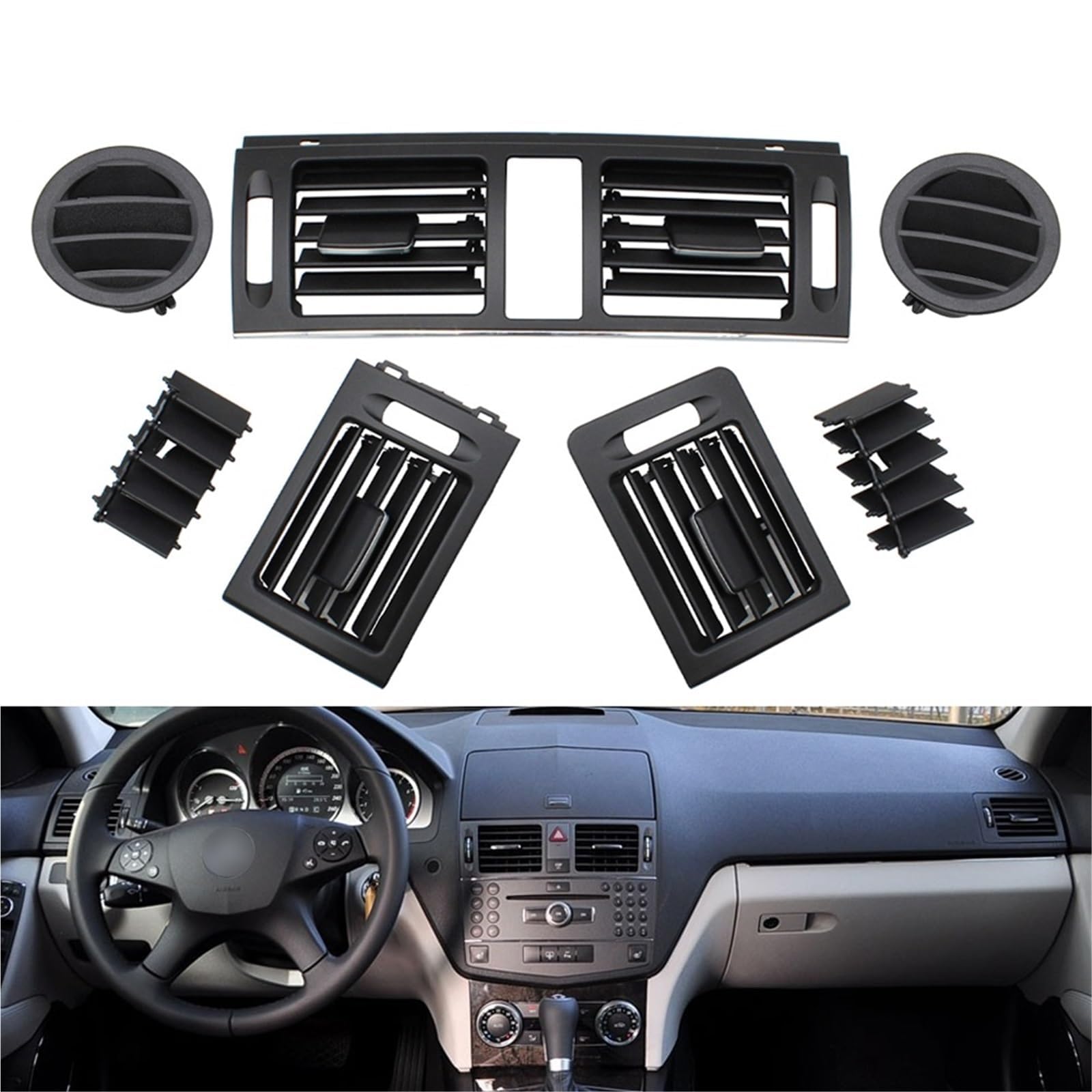 Pokrywa kratki wentylacyjnej LHD RHD W204 konsola klimatyzator AC Vent Grille Panel pasuje zamiennik do Mercedes Benz klasy C C180-C350 2007-2011 AC (średnia standardowa) (LHD po prawej)