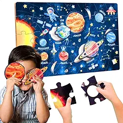 Quebra Cabeça Puzzle Infantil Espaço Planetas Sistema Solar Madeira MDF 38 Peças Presente Educativo Menino Menina Criança 4 Anos Natal Brinquedo Pedagógico Aniversário Creche Escola Astronauta