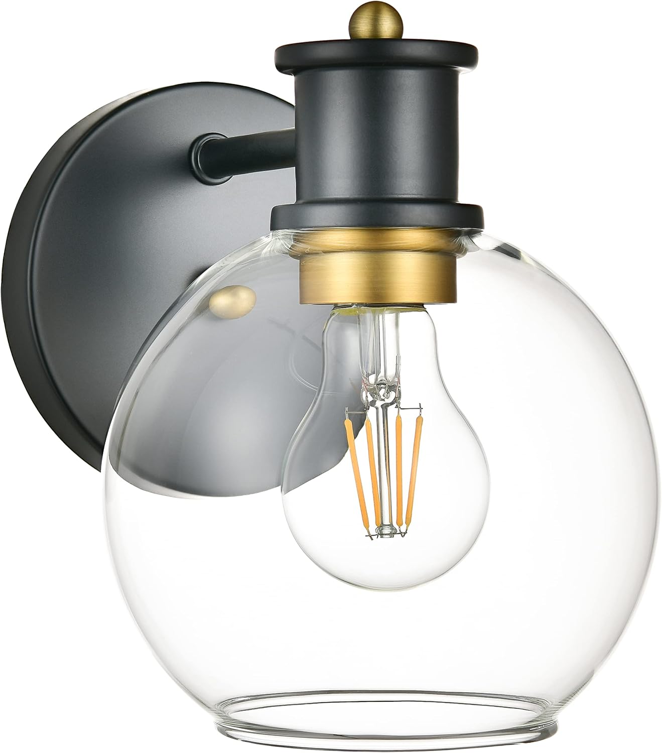 Orlando 1-Light Matte Black and Antique Brass Wall Lights, Bathroom Wall Light Over Mirror, Indoor Wall Light for Bedroom Kitchen Living Room Stairway and Bathroom etc (CH-WL2202-1SBK)