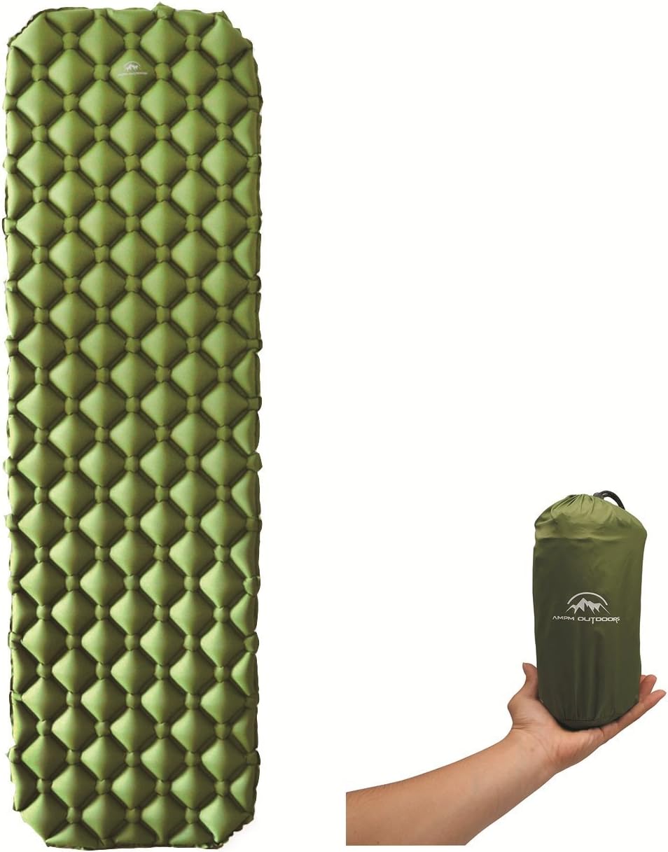 Lightweight Sleeping Pad Camping, Backpacking, Hiking Travel Accessories, Easy to Inflate & Deflate w/Ultra-Compact Bag