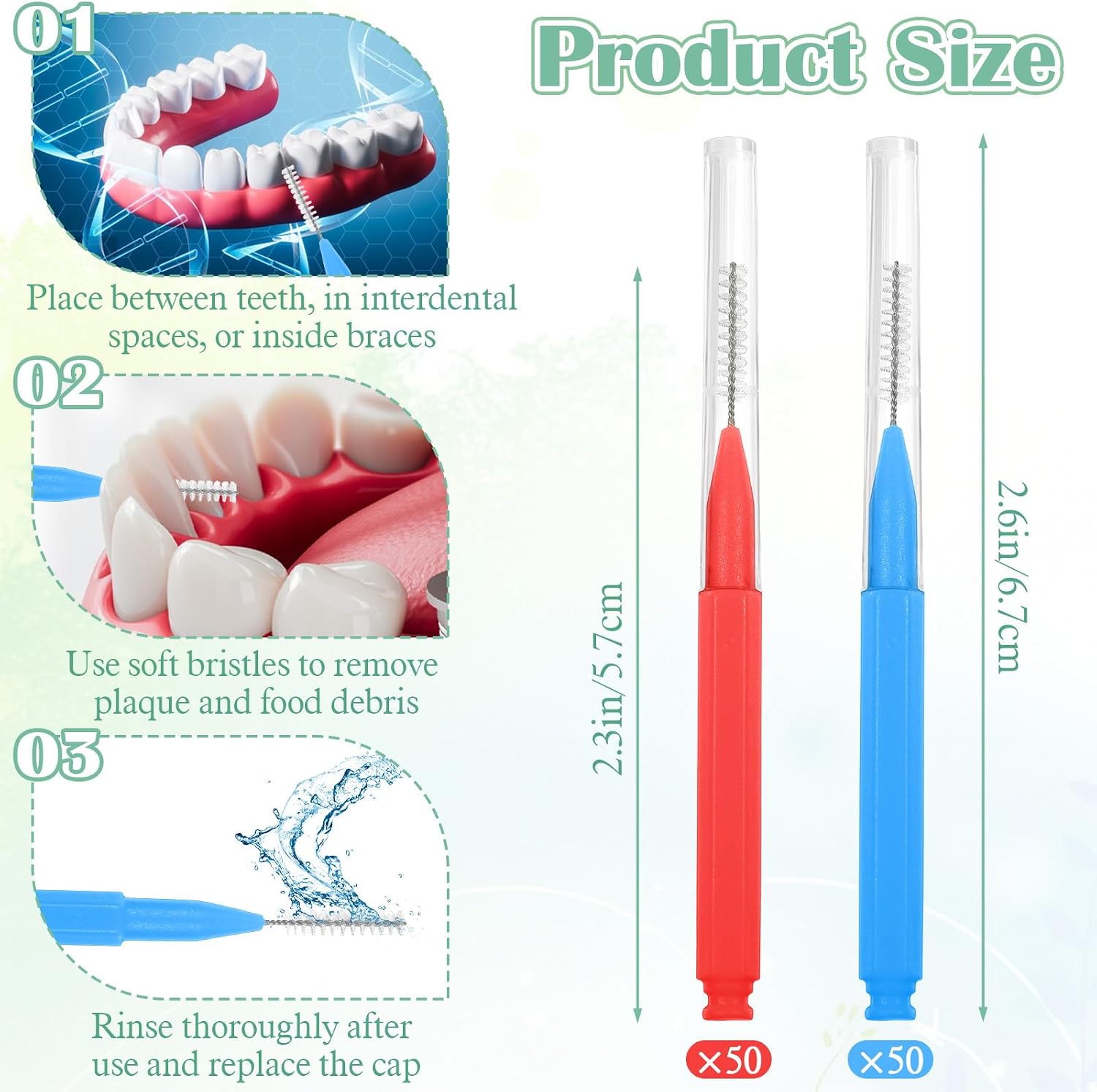 SynHHergyx 100 PCS Brush for Braces Interdental Brushes Between Teeth Dental Cleaning Tools Tooth Floss Picks Oral Hygiene Toothpicks
