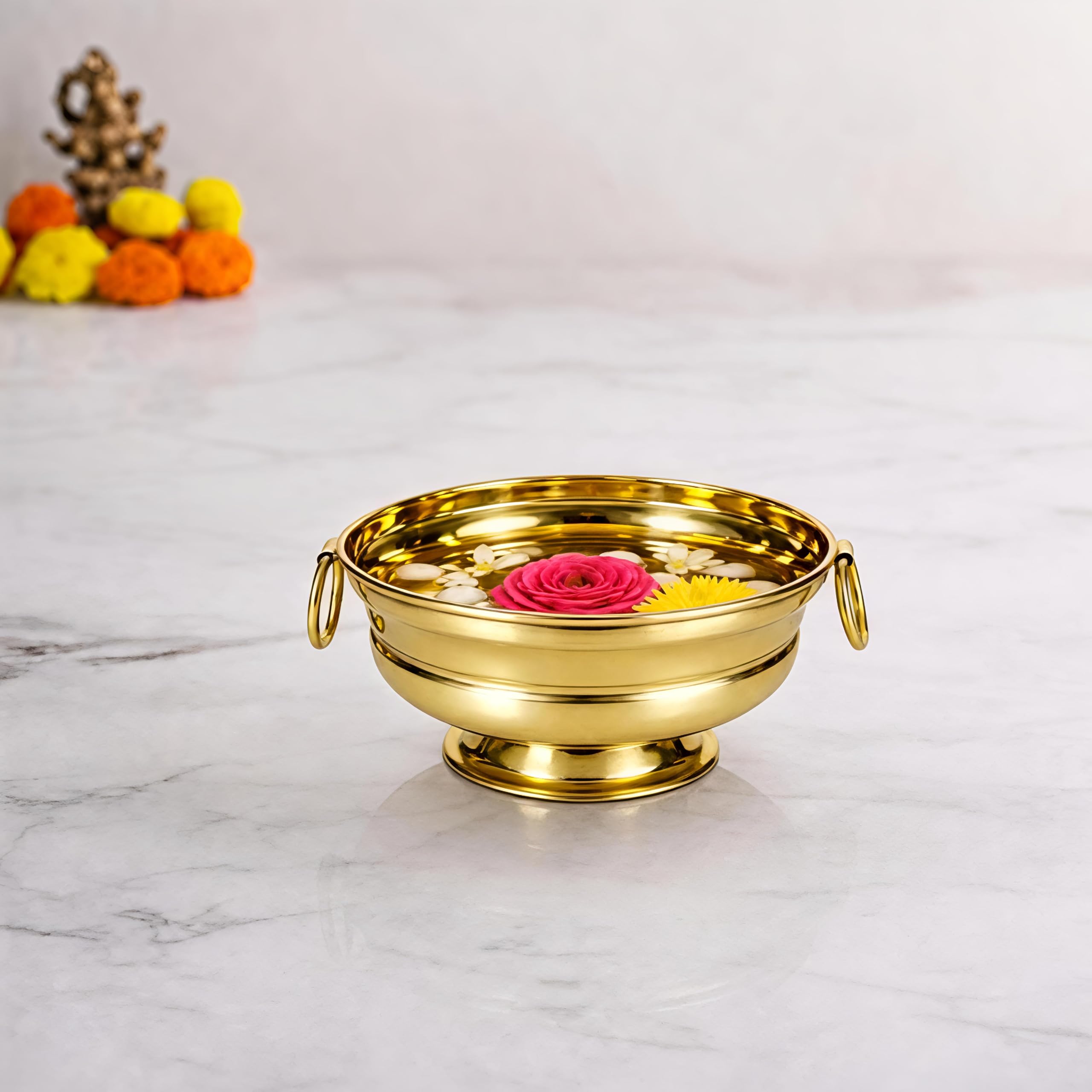 Pure Brass - Urli Bowl (Small Size) for Pooja & Home Decor (Light Weight)| Traditional Decorative Brass Urli | Height 2.5 Inch (6 cm) | Width 4.5 inch (11.5 cm) | Weight 80 Grams-picture-20