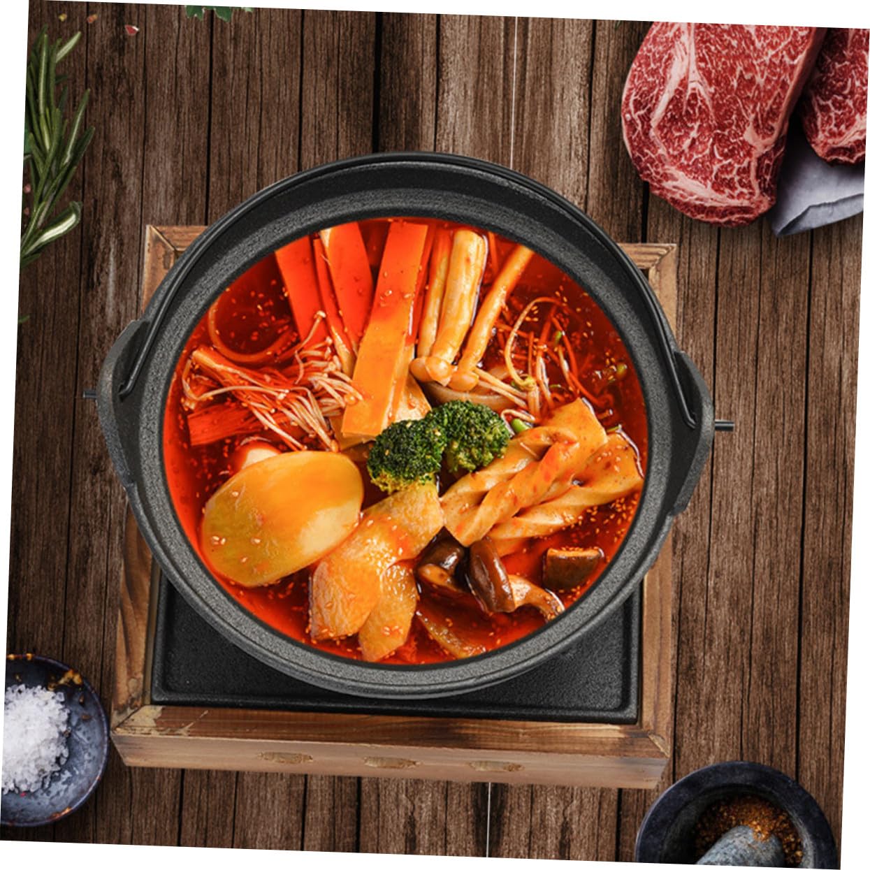 Olla de Hierro Fundido Japonesa para Cocina Confiable con Mango de Madera, Adecuada para Cocinar Fideos Instantáneos y Preparar Guisos en Casa