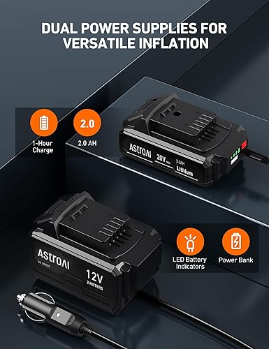 Miniatura 5 de AstroAI Inflador de neumáticos inalámbrico, compresor de aire de 20 V, batería recargable, bomba de aire portátil de 160 PSI con adaptador de