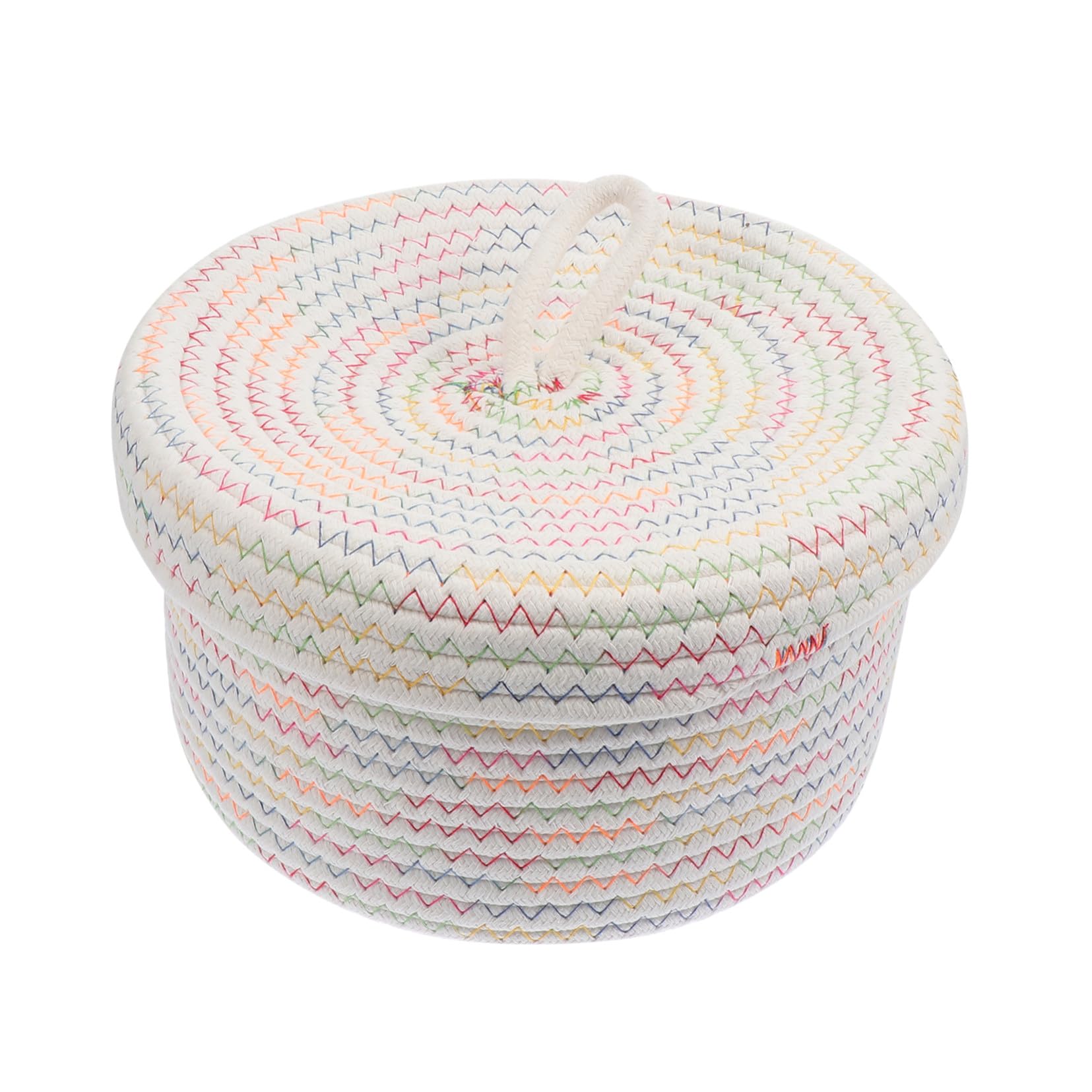 UKCOCO Cesta De Almacenamiento Para Escritorio De Cuerda De Algodón 22x14 Cm Con Tapa, Cesta Organizadora Cremosa Para Cosméticos y Juguetes, Ligera y Espaciosa Hogar, Dormitorio y Habitación Infantil