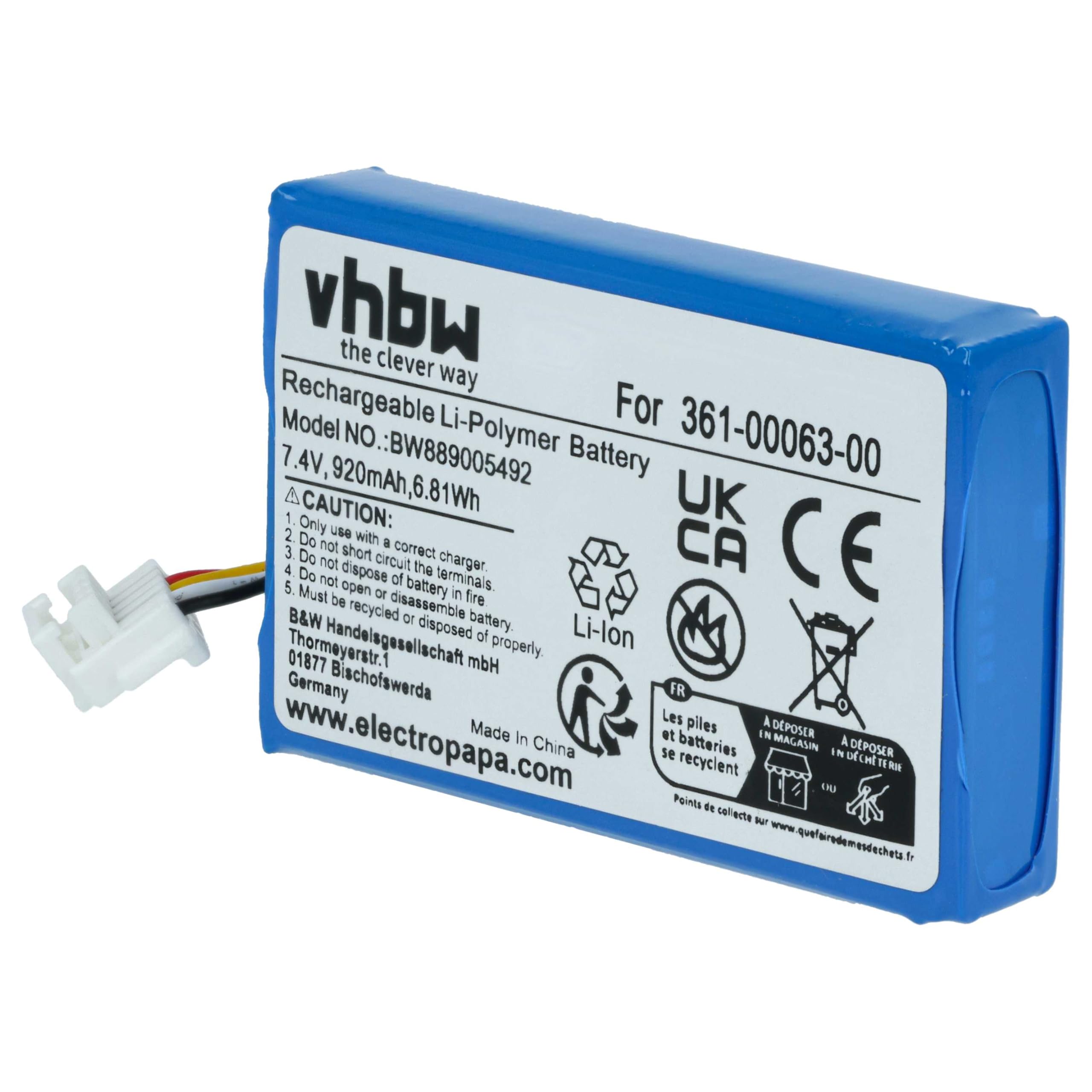 vhbw batteria sostituisce Garmin 361-00063-00 per navigatore GPS (920mAh, 7,4V, Li-Poly)