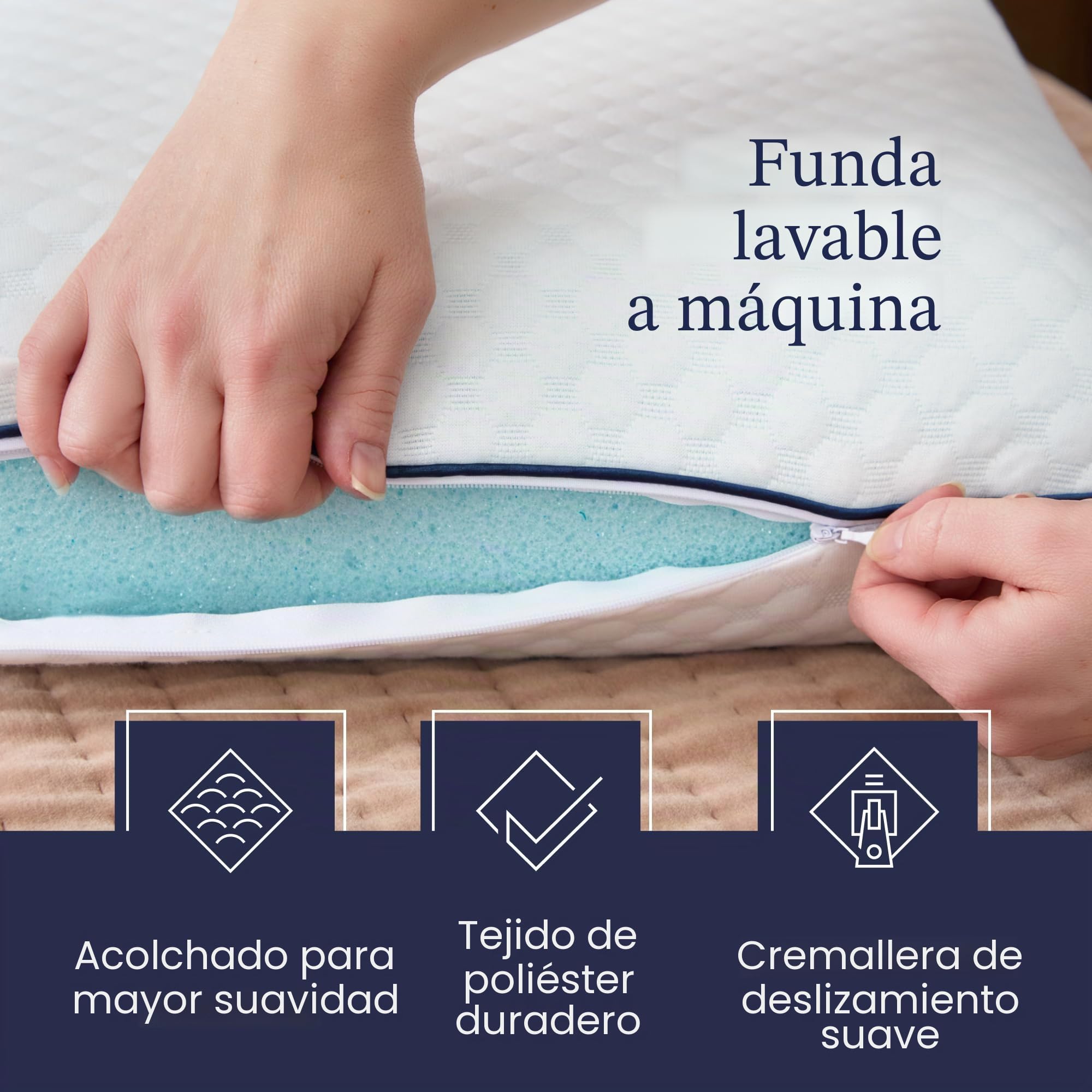 Lucid Weekender Almohada viscoelástica con partículas de Gel, Transpirable y refrescante, Funda Lavable