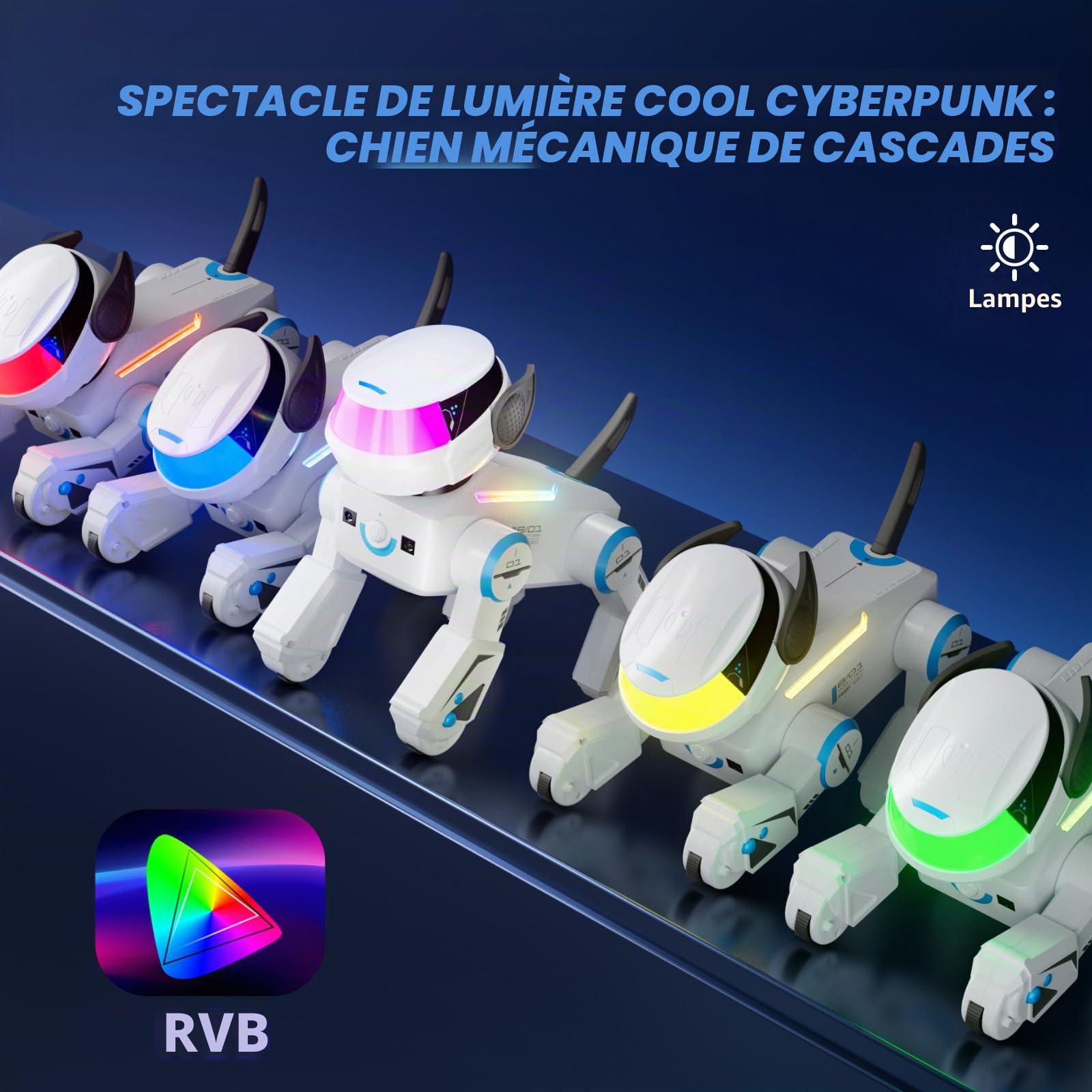VATOS Bluetooth Chien Robot pour Enfants,Chien Robot Interactif Programmable avec Yeux LED Multicolores,Chienrobot Rechargeable Chantant et Dansant avec Télécommande pour Garçons et Filles,Blanc