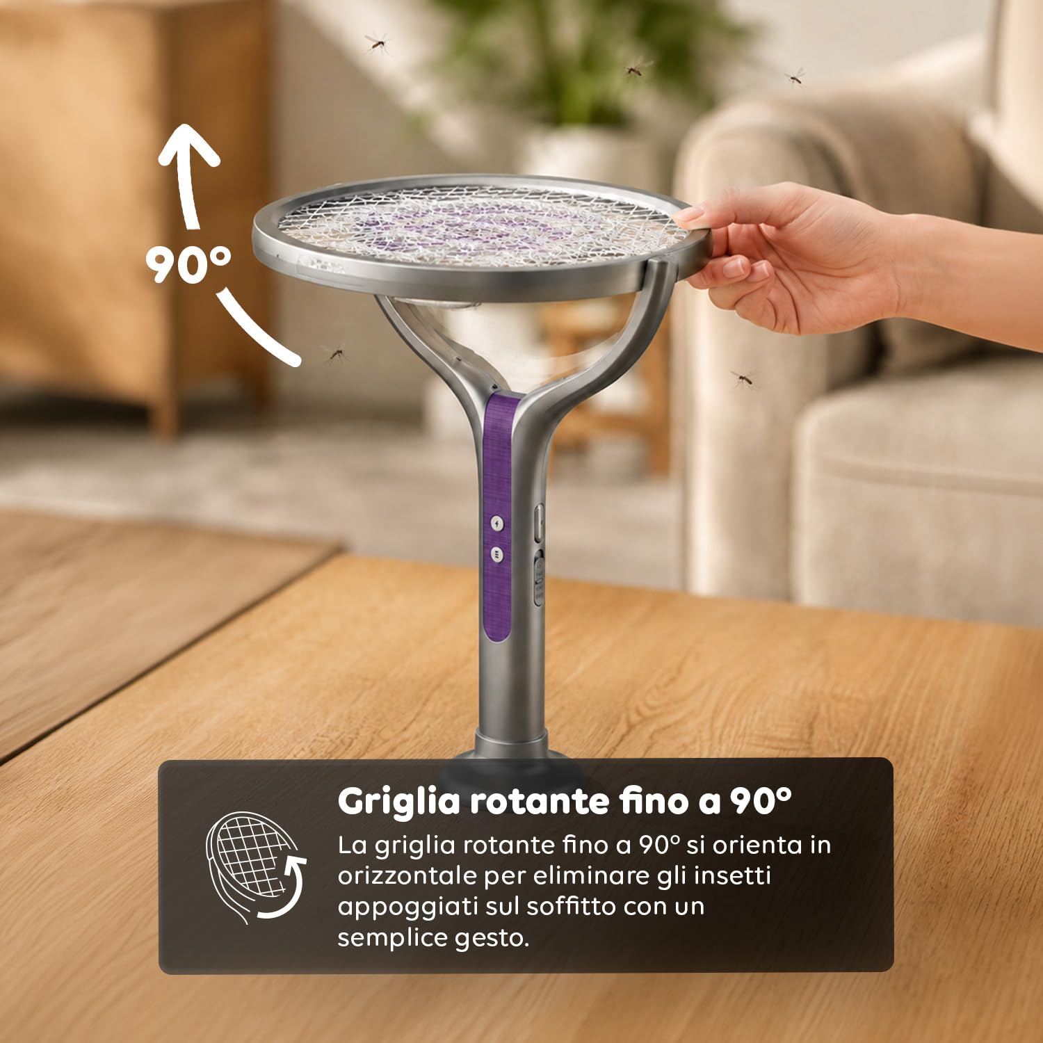 Avilia - Racchetta Zanzare Elettrica Telescopica 2 in 1 – 4000V, Griglia 5 Strati, Luce UV 365nm, USB-C | Racchetta Elettrica per Zanzare Ricaricabile 1800mAh, 79-108 cm, Griglia 90°,Da Tavolo/Manuale