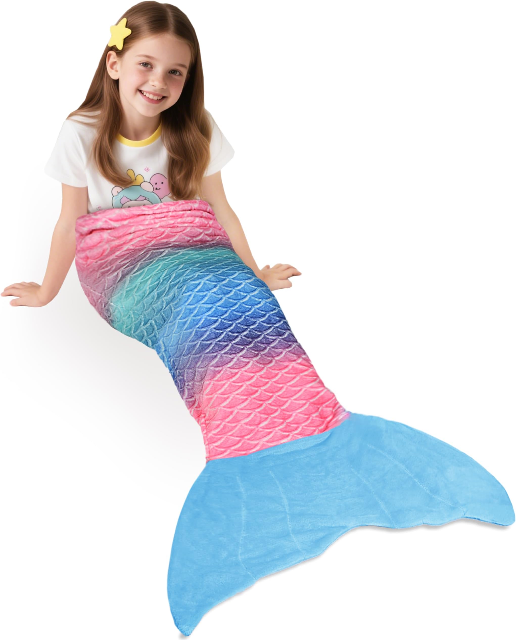 Catalonia Classy Mermaid Tail Blanket, Soft Warm Plush Fleece Sleeping Bag Snuggle Blanket for Teens 155 x 48 cm (61" x 19") Rainbow Ombre, Fish Scale Pattern