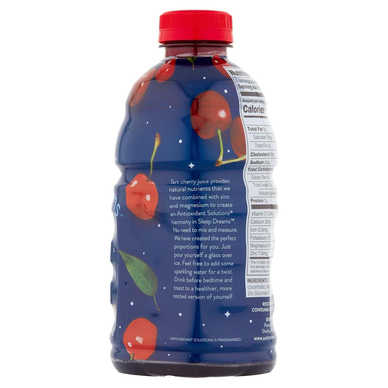 Antioxidant Solutions Sleep Dreams - 100% Tart Cherry Juice with Zinc & Magnesium - No Added Sugar - 32 fl oz Bottles (6-Pack)
