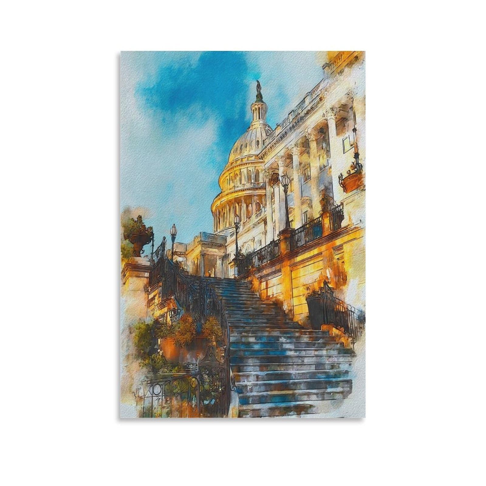 Lcynnh Unframe-Style Washington 24X36inch(60X90cm) Vintage Travel Poster Watercolor Canvas Art