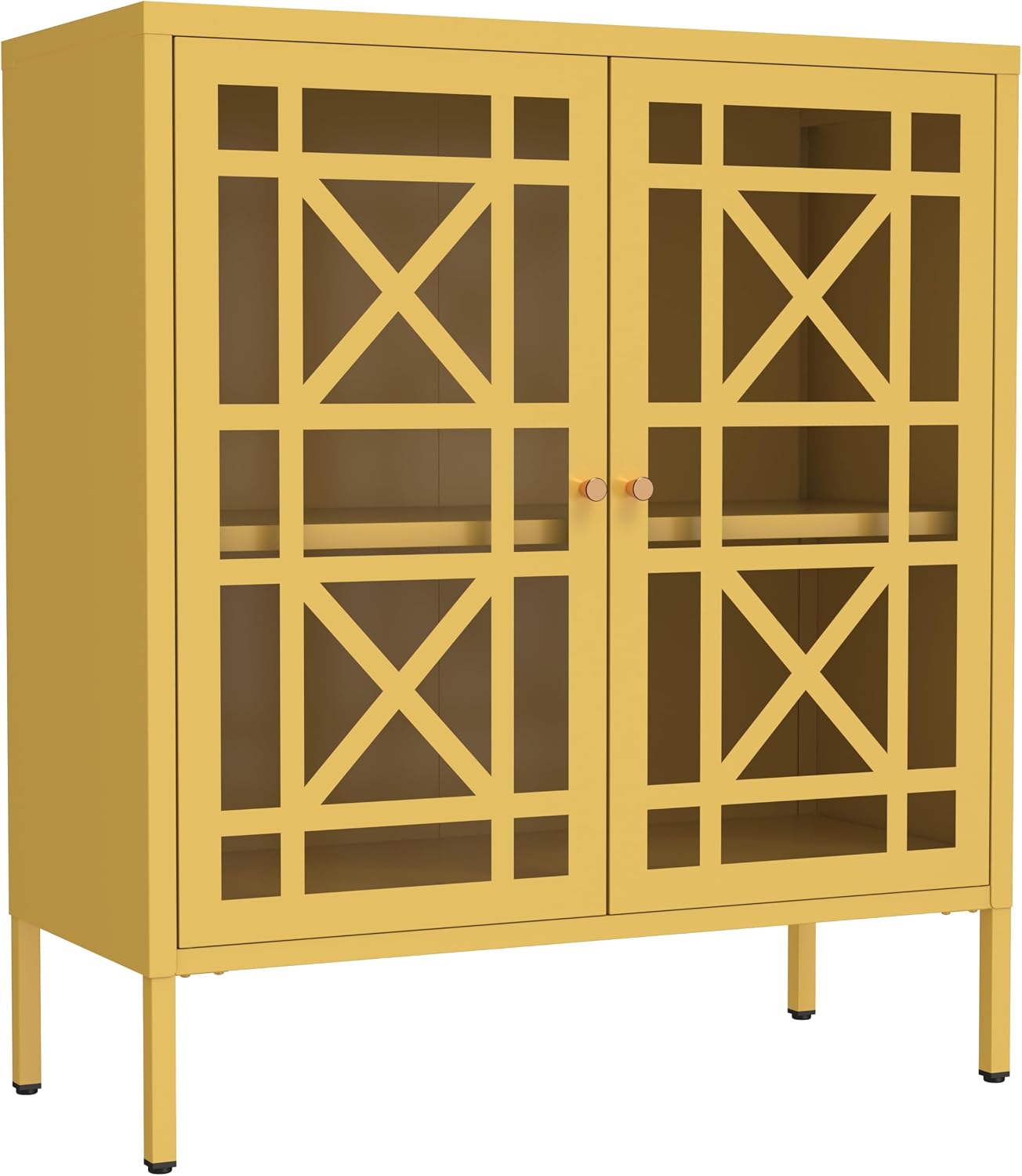 Armadietto metallico giallo 35x80x90 cm con vetro vintage