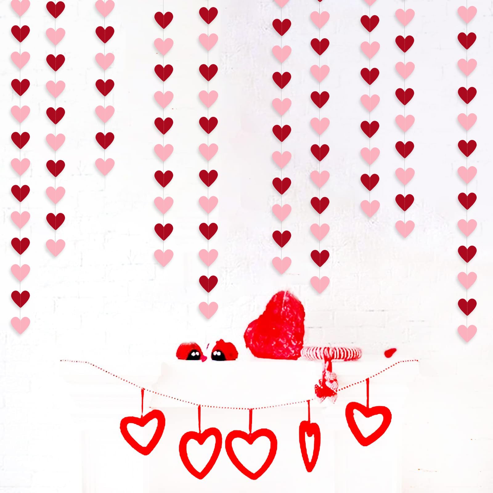 Guirnalda de corazón para el día de San Valentín, paquete de 8 guirnaldas colgantes en forma de corazón rojo y rosa para decoración del día de San Valentín, decoraciones del día de galentinas,