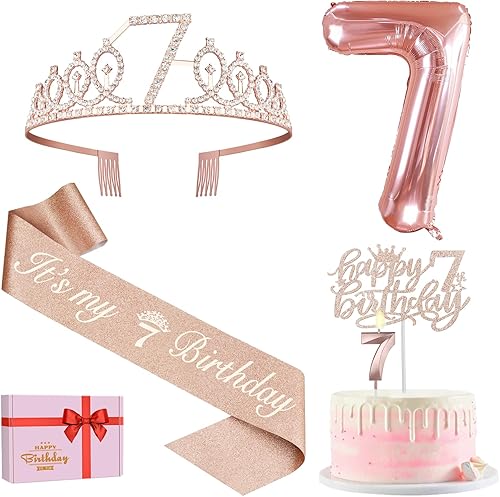 Miniatura 219 de Decoraciones de cumpleaños número 17 para niña, incluyendo tiara y banda de cumpleaños de 17, decoración para pastel y velas, globos de números