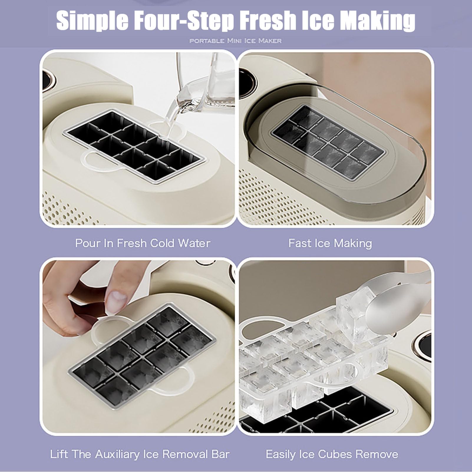 Mini Máquina Para Fabricar Hielo: Producción Rápida De 8 Cubitos En 10 A 15 Minutos, Silenciosa Y Compacta, Con Rejilla Para Hielo Desmontable Y Tapa Extraíble, Ideal Para El Hogar, La purple Car use