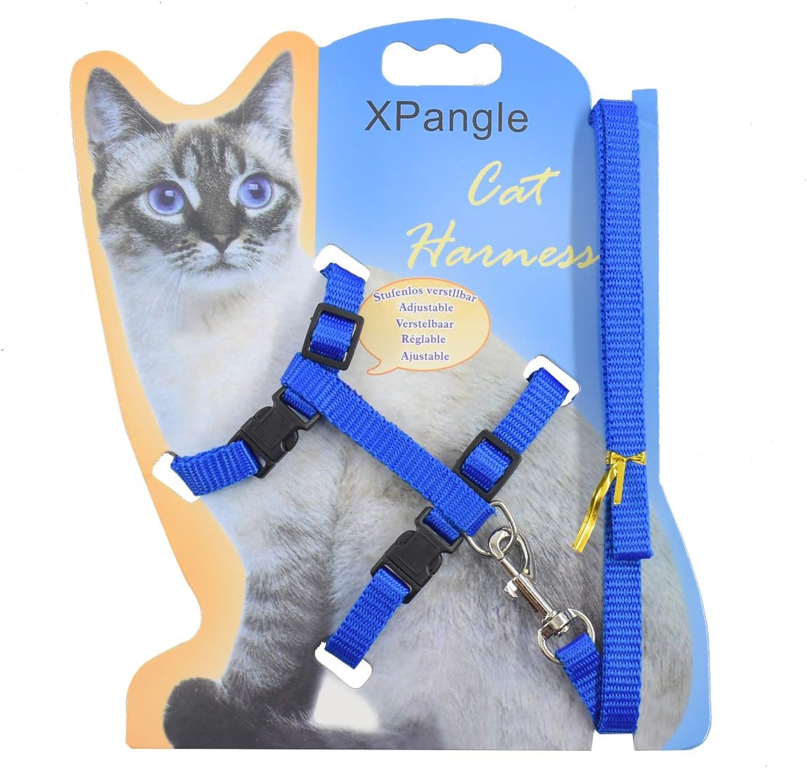 XPangle Cat Harness and Leash Adjustable Nylon Halter Harness Kitten Nylon Strap Belt Safety Rope Leads Blue