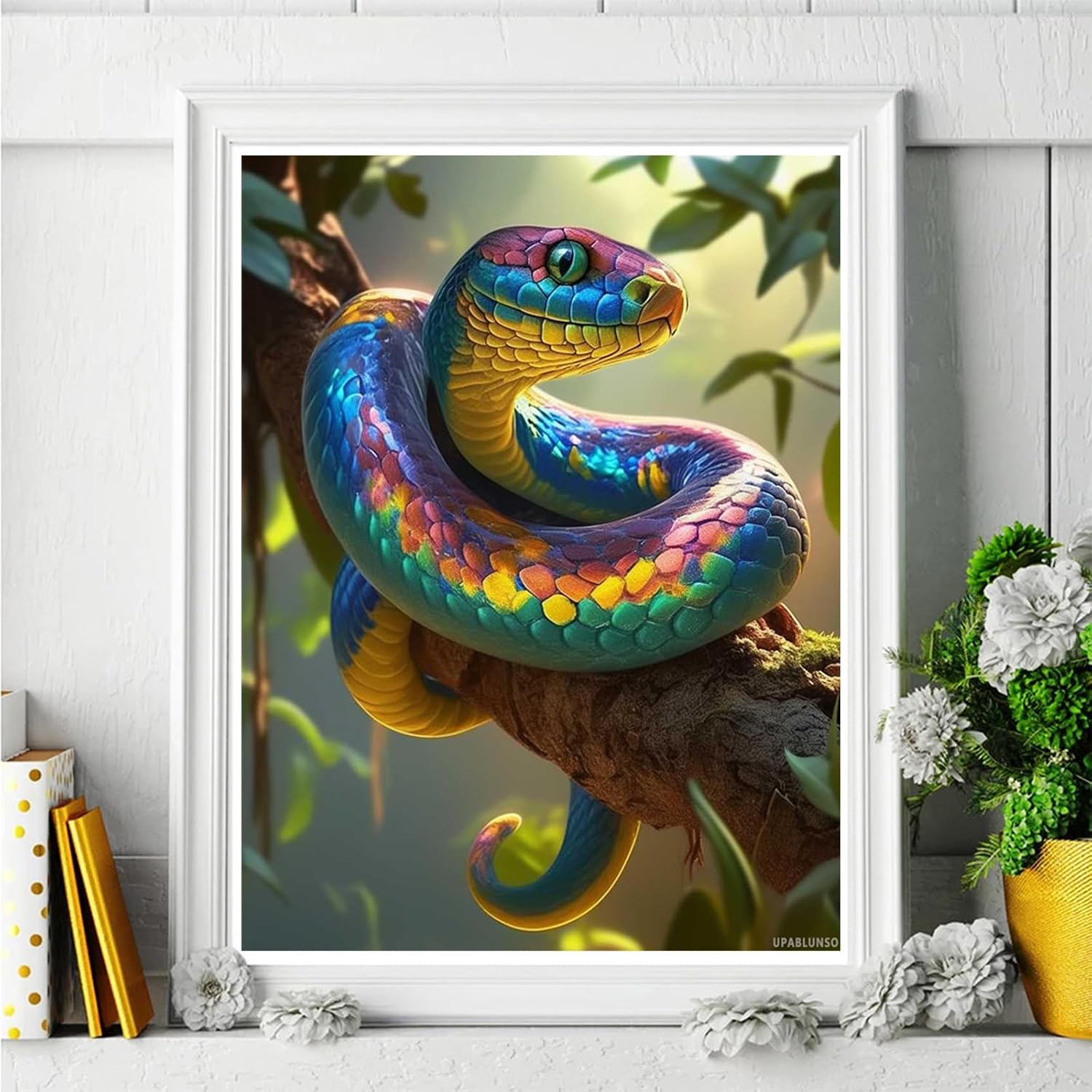 UPABLUNSO Colorful Green Snake Forest Animal Diamond Painting Kits for Adults, DIY 5D Diamond Art Full Drill for Adult, for Beginner Home Wall Decor Gift 12x16 Inch