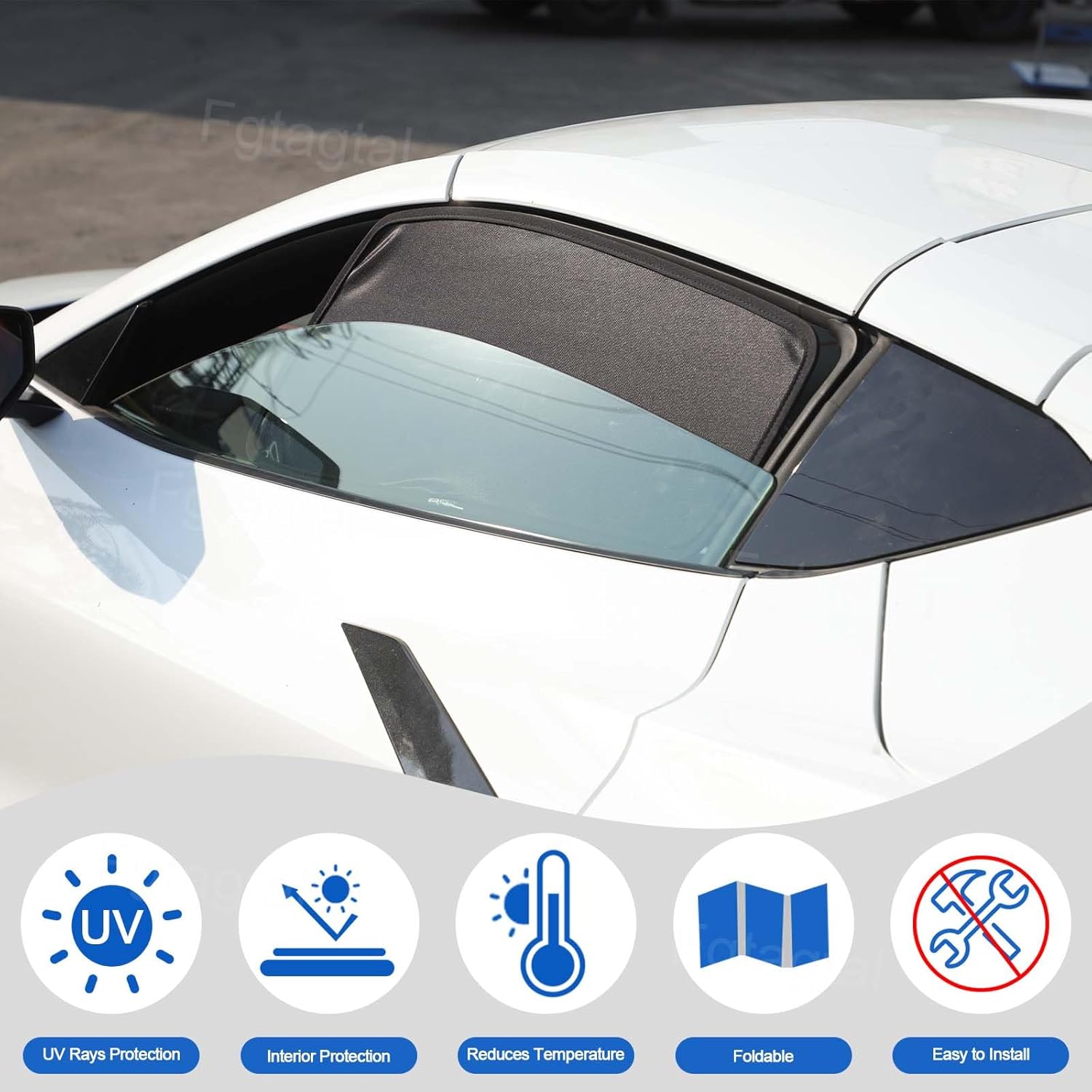 Car Front Side Window Shades Compatible with Chevrolet Corvette C8 2020-2025, Side Window Screens Mesh Sun Shade Glare Shield and UV Rays Protection and Keeps Vehicle Cool 2Pcs
