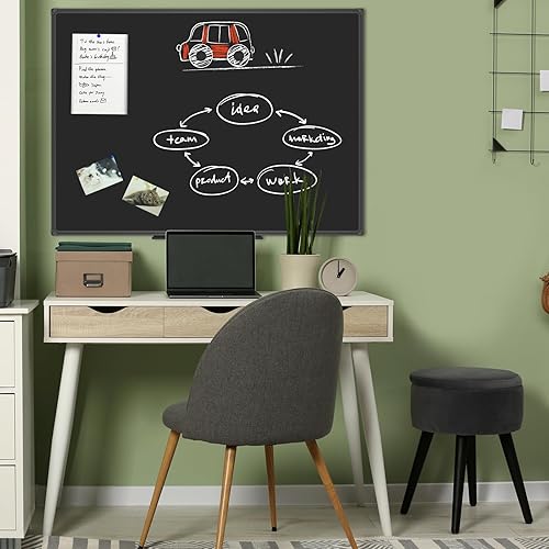 Miniatura 7 de JILoffice Pizarra magnética negrapizarra negra de 48 x 36 pulgadas, marco de aluminio negro con bandeja de marcadores para oficina, hogar y escuela