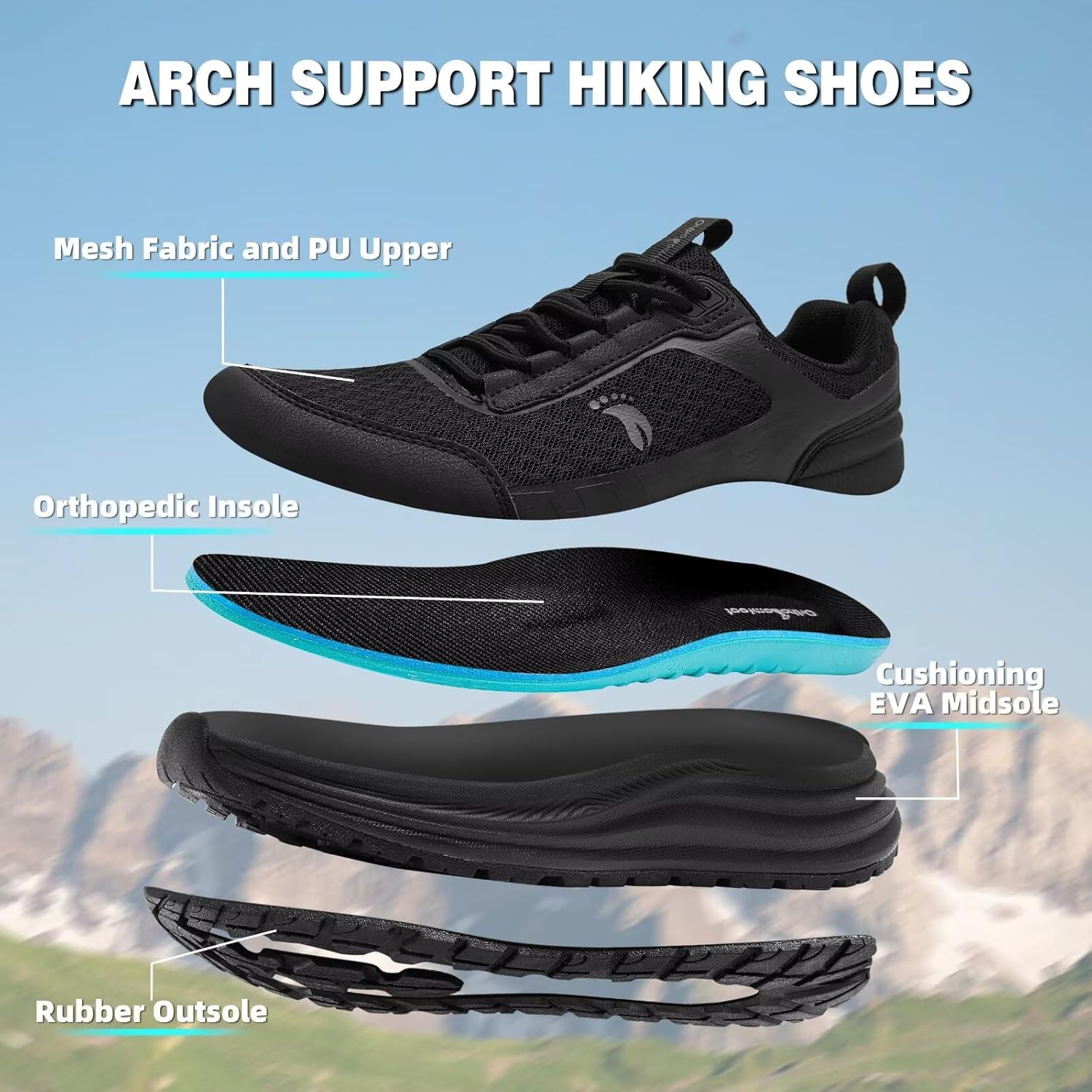 Women's Orthopedic Trail Running Shoes: Comfortable Arch Support Plantar Fasciitis Orthotic Athletic Sneakers, Casual Flat Feet High Arch Tennis Walking Work Hiking Shoes for Foot Heel and Pain Relief - Image 6