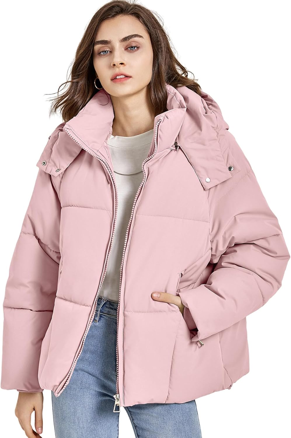 Gihuo Womens Puffer Jacket Winter Warm Coats Hooded Quilted Jackets with Removable Hood