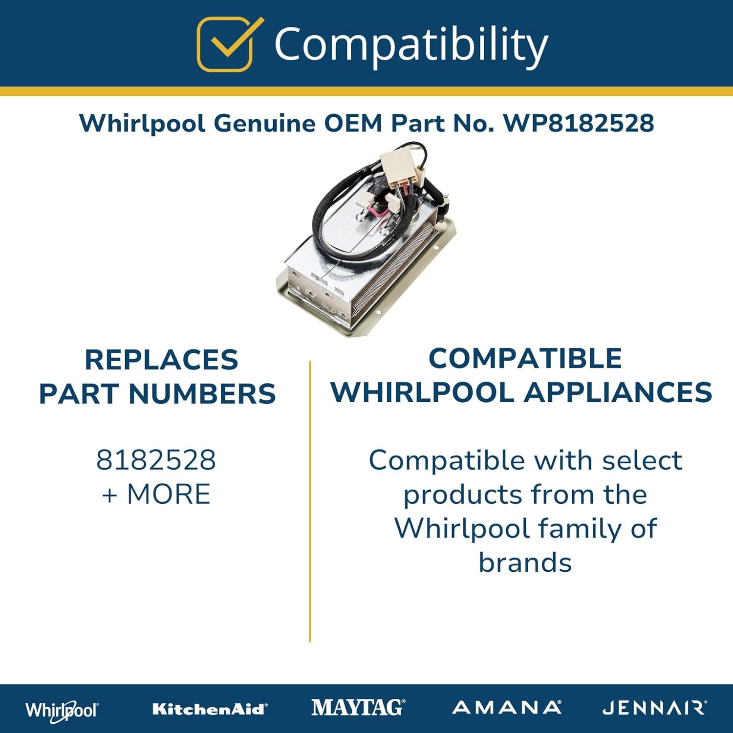 Whirlpool WP8182528 Genuine OEM Dryer Heating Element Replacement Part - Replaces 8182528