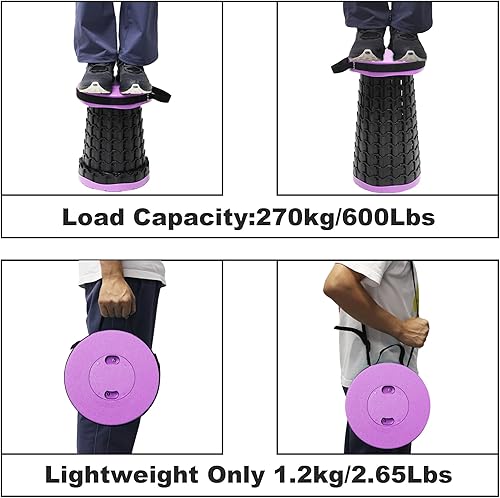 Miniatura 5 de ALEVMOOM Taburete plegable con cojín, H18.1 D10.24 portátil telescópico más resistente, capacidad de carga 600 libras, taburete plegable retráctil