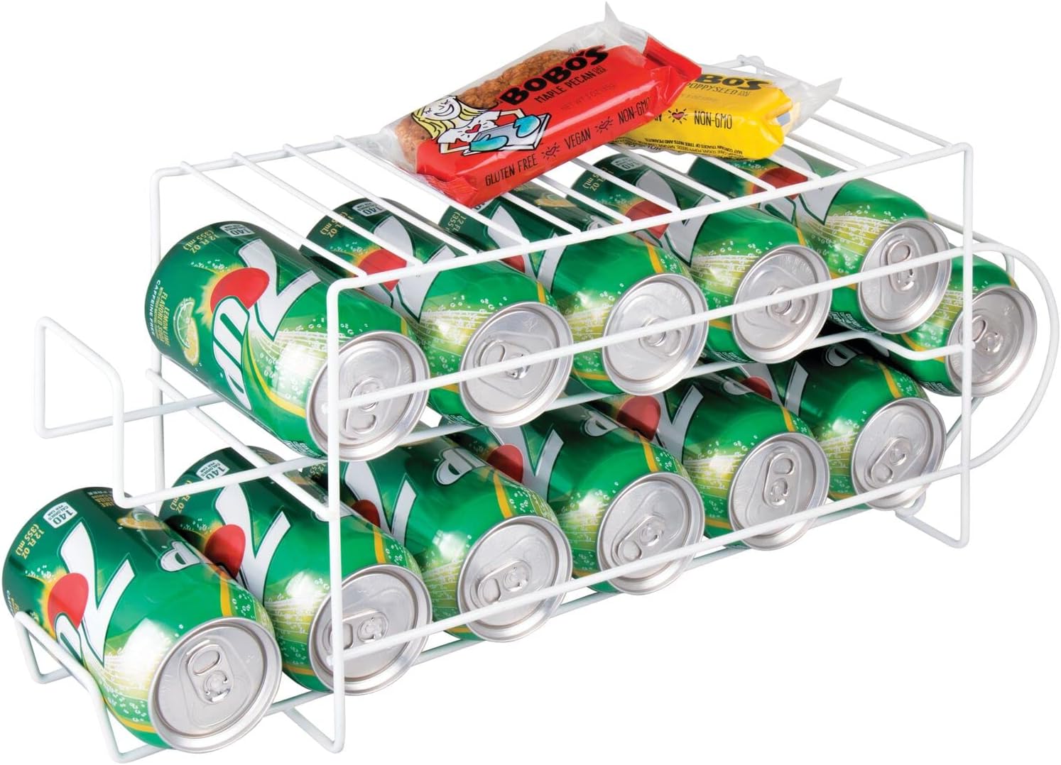 mDesign 2-Tier Metal Wire Standing Pop/Soda and Food Can Dispenser Storage Rack Organizer with Top Shelf for Kitchen Pantry, Countertop, Cabinet - Holds 12 Cans - 2 Pack - White