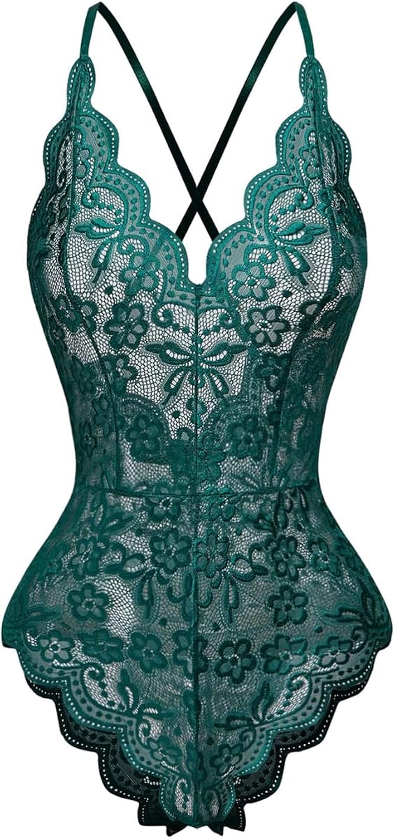 BEAUDRM Women's Lace Bodysuit Teddy Sheer Lingerie Sexy Bodysuit Backless Date Night Outfit Snap Crotch One Piece Babydoll