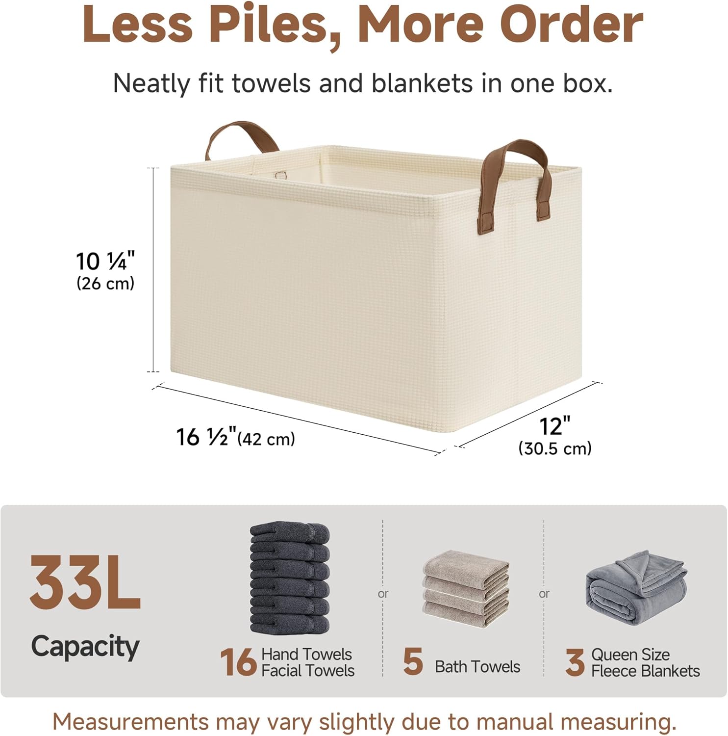 StorageWorks Storage Bins, Shelves Baskets for Organizing, Large Fabric Closet Organizers with Handles, Metal Frame, Beige-Texture, 2-Pack