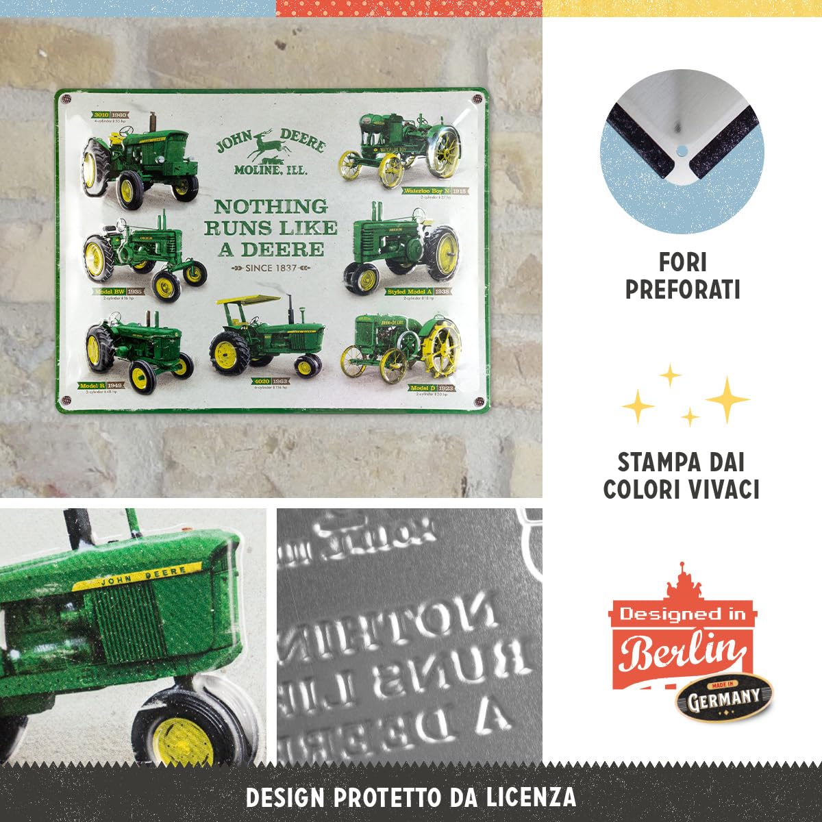 Nostalgic-Art Targhe Vintage, John Deere – Made with Pride – Idea Regalo per Amanti dei trattori, in Metallo, Design Retro per Decorazione, 30 x 40 cm