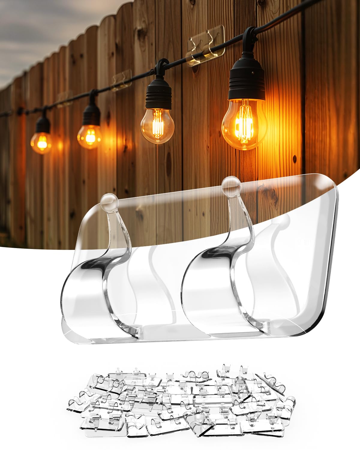 (ApeBest) Light Clips for Outside String Lights: 25 Pack Adhesive Hooks for Outdoor String Lights - Outdoor Light Clips for Patio Balcony Fence - Rope Led Light Strip Christmas Decor Hooks