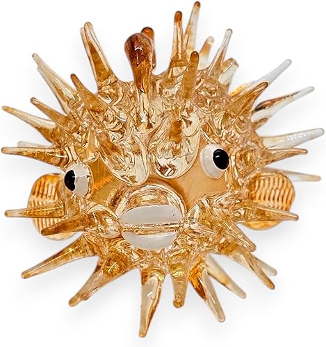 Vista 2 de ChangThai Design Pequeña figura de pez inflado naranja de 2 pulgadas – Miniatura de vidrio soplado a mano pez globo pez hinchado pez globo pez globo